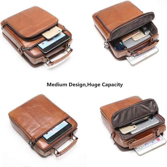 Men's Genuine Leather Messenger Shoulder Bag Handbag CrossBody Briefcase - Picture 4 of 7